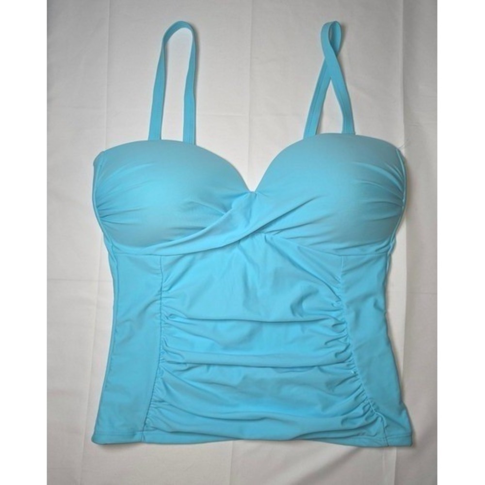 NEW Tropical Escape Women's Aqua Blue‎ Ruched Tankini Swim Top Size 16